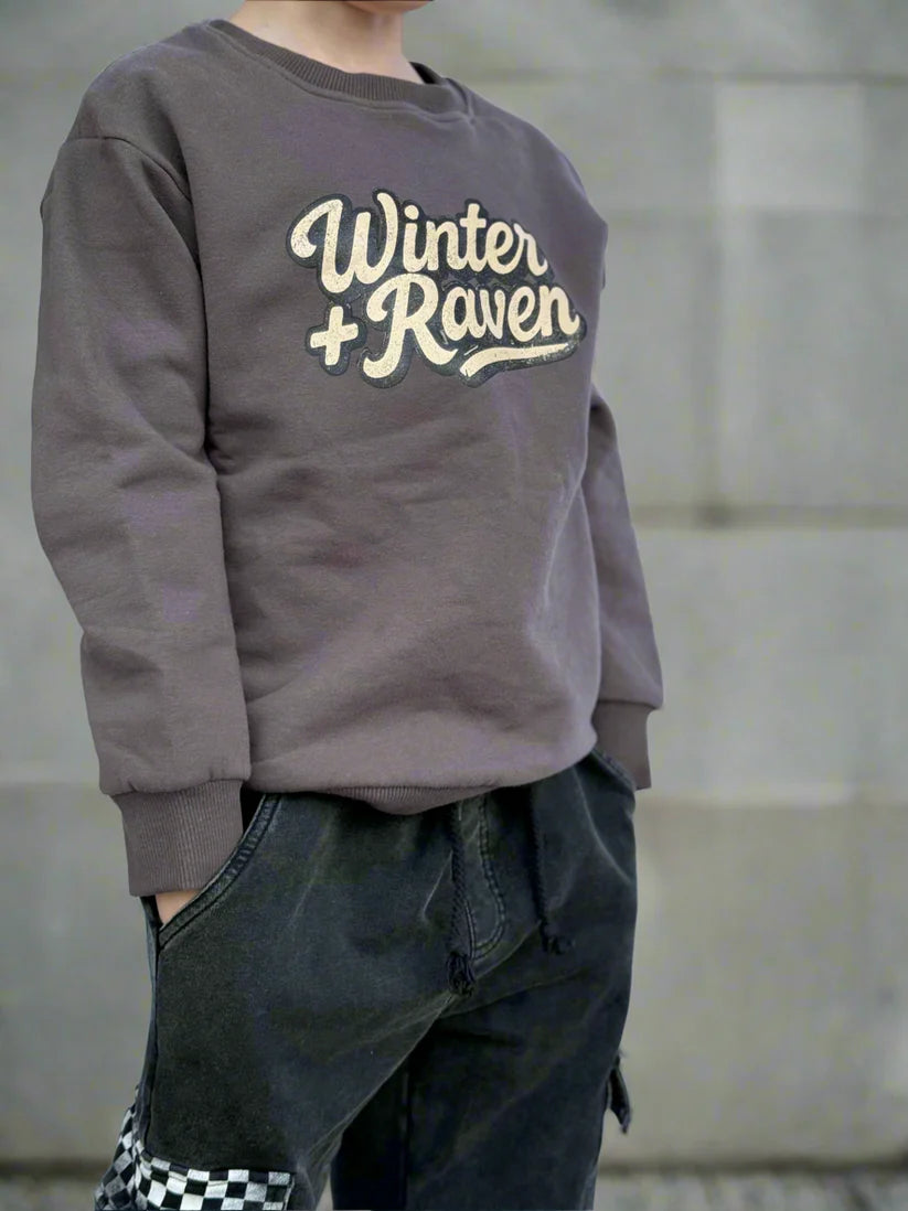 Winter and Raven - Vintage Script Crew | Charcoal Fade