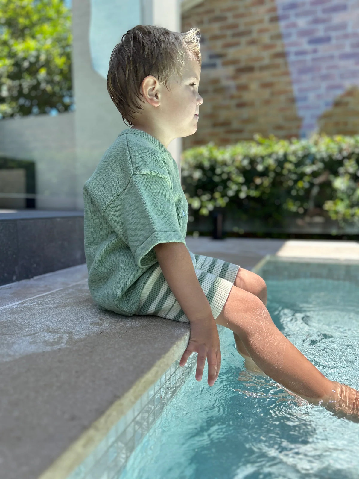 Lilla Hjärtat - Knit T-shirt with Embroidery Logo | Sage *CLEARANCE*