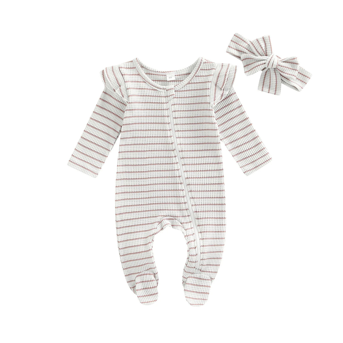 Striped Zipper Ruffle Romper | Various Colours