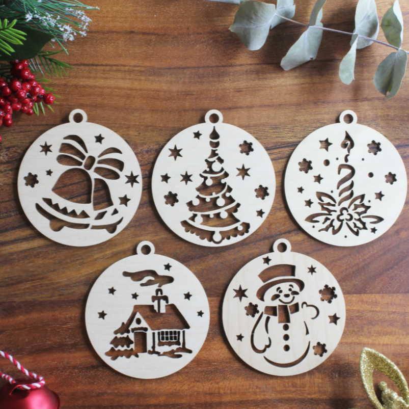 Meridian Etch - Wooden Christmas Tree Baubles
