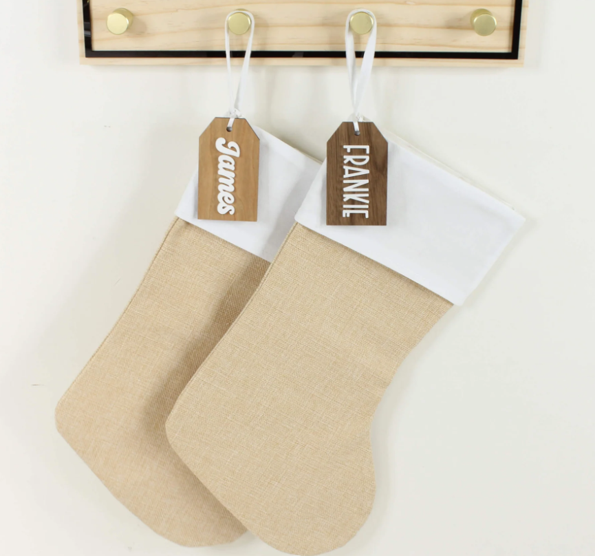 Meridian Etch - Hessian Christmas Stocking & Personalised Tag