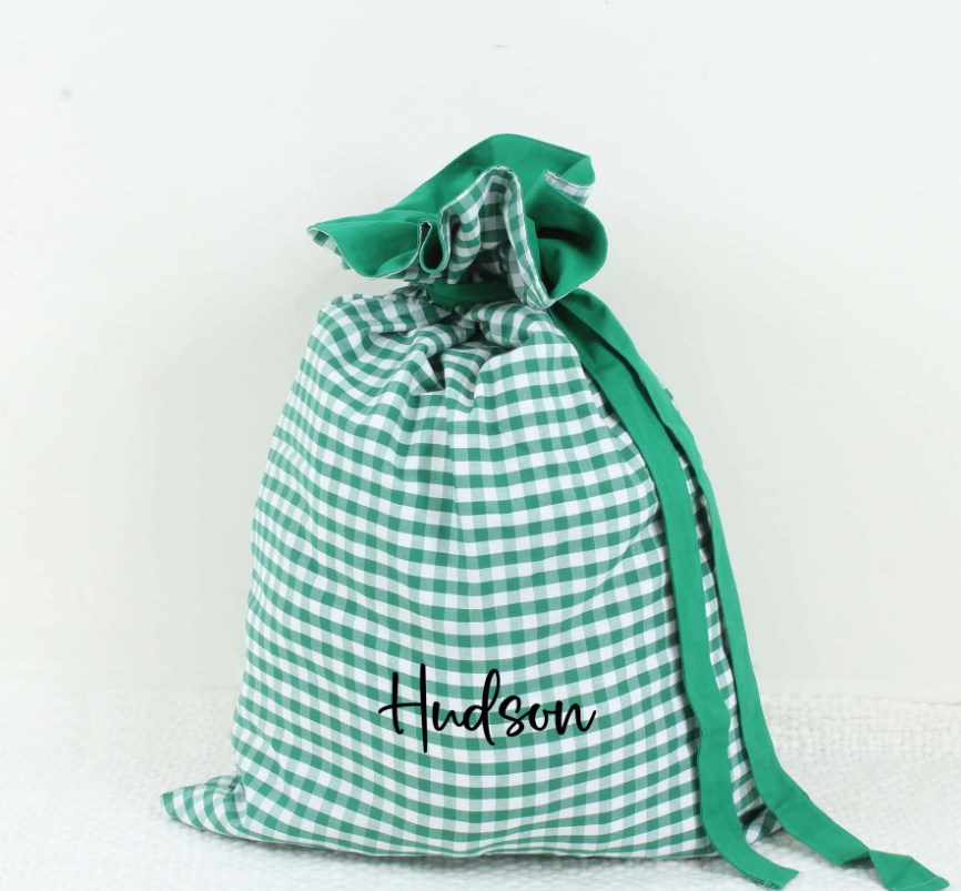 Meridian Etch - Personalised Name Gingham Santa Sack | Various Colours