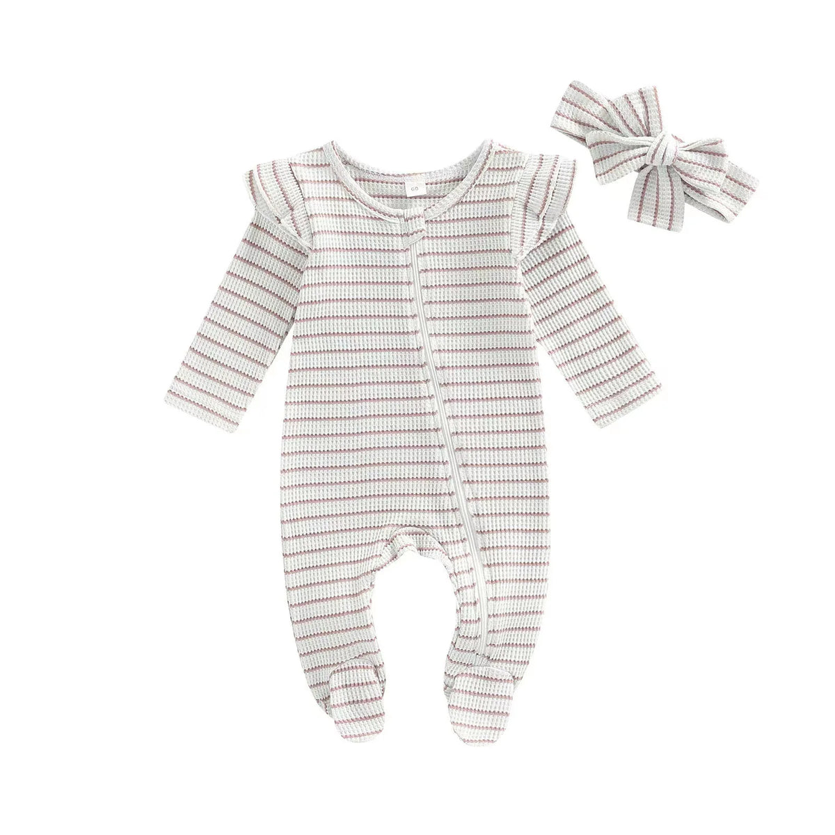 Striped Zipper Ruffle Romper | Various Colours
