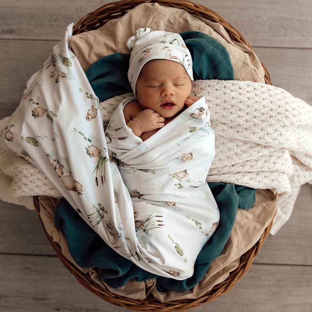 Snuggle Hunny Kids - Organic Baby Jersey Wrap & Beanie Set | Duck Pond