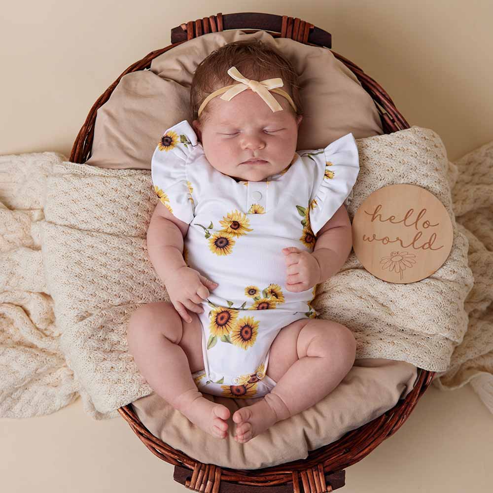 Snuggle Hunny Kids - Short Sleeve Frill Organic Bodysuit | Sunflower