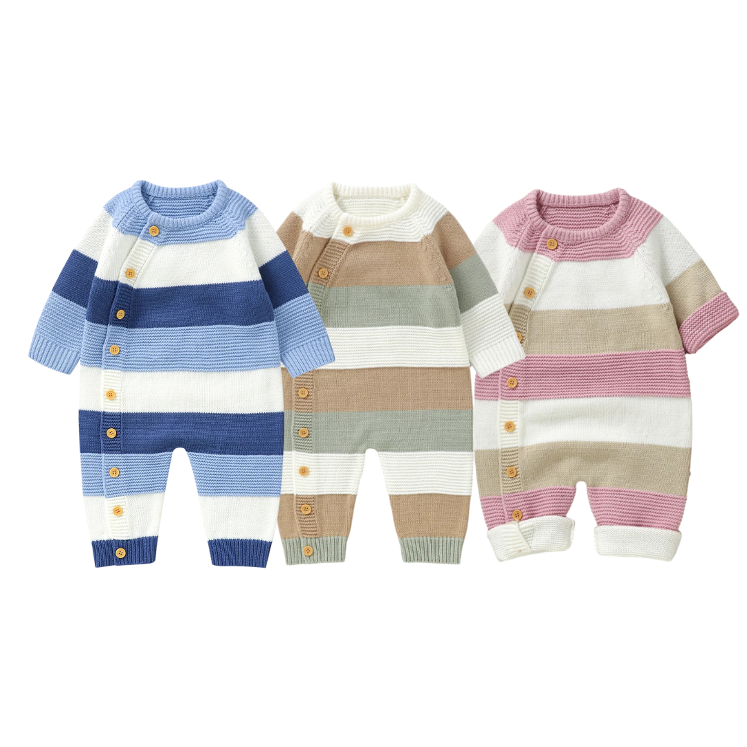 Striped Knit Button Onesie | 3 Colours