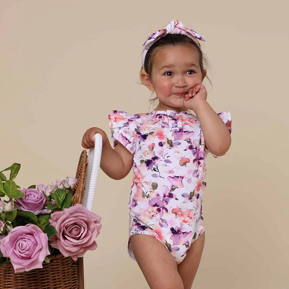 Snuggle Hunny Kids - Short Sleeve Frill Organic Bodysuit | Blushing Beauty