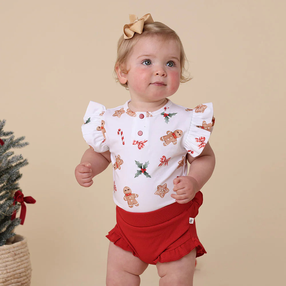 Snuggle Hunny Kids - Gingerbread Short Sleeve Organic Bodysuit With Frill