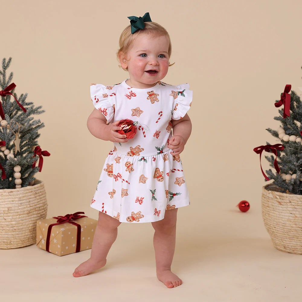 Snuggle Hunny Kids - Gingerbread Short Sleeve Organic Dress