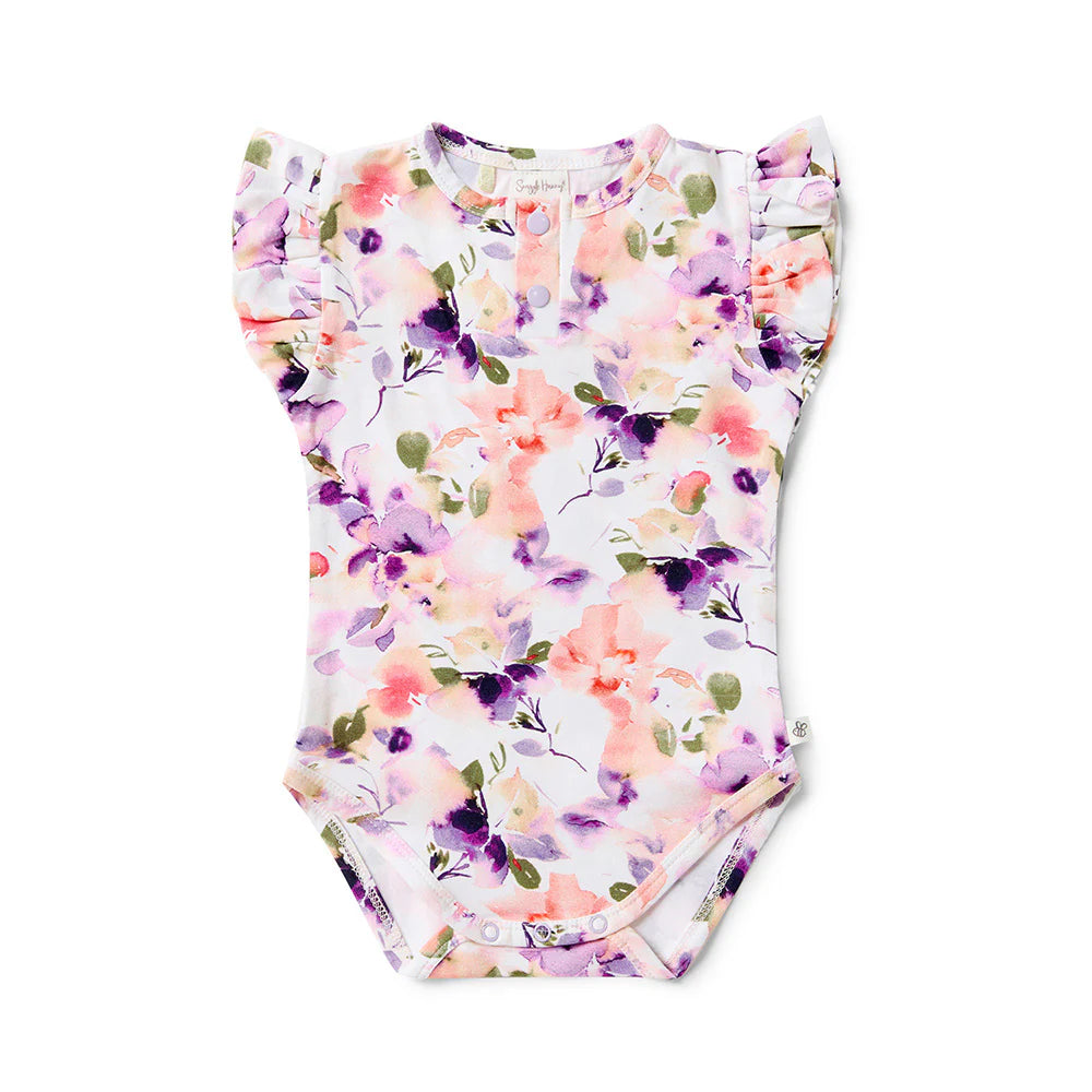 Snuggle Hunny Kids - Short Sleeve Frill Organic Bodysuit | Blushing Beauty