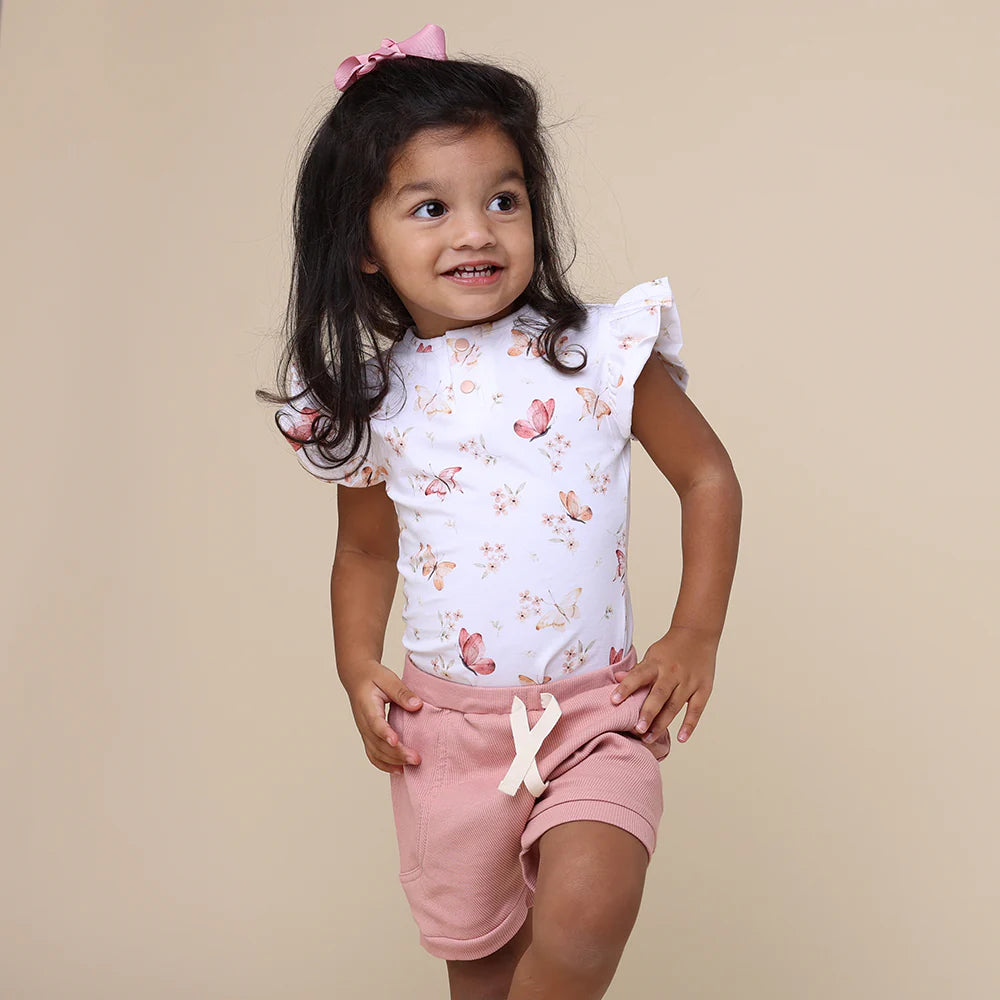 Snuggle Hunny Kids - Short Sleeve Frill Organic Bodysuit | Butterfly