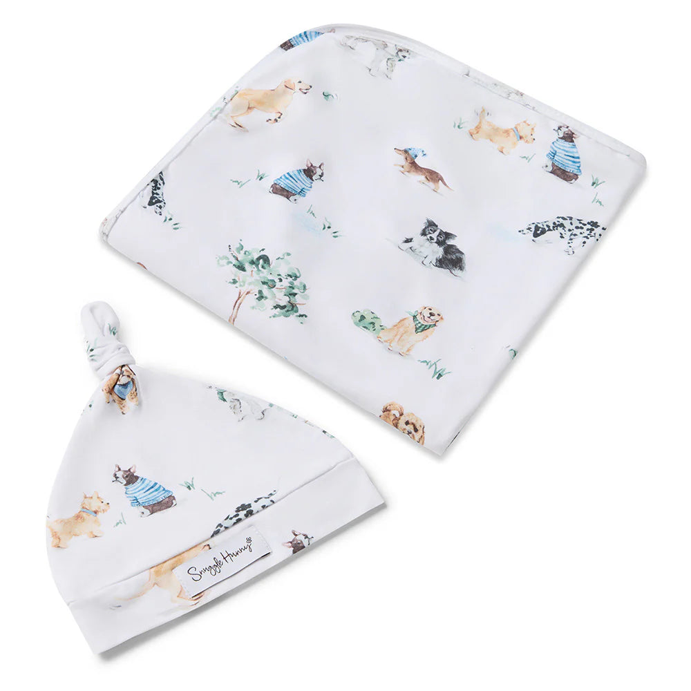 Snuggle Hunny Kids - Organic Baby Jersey Wrap & Beanie Set | Dog Park