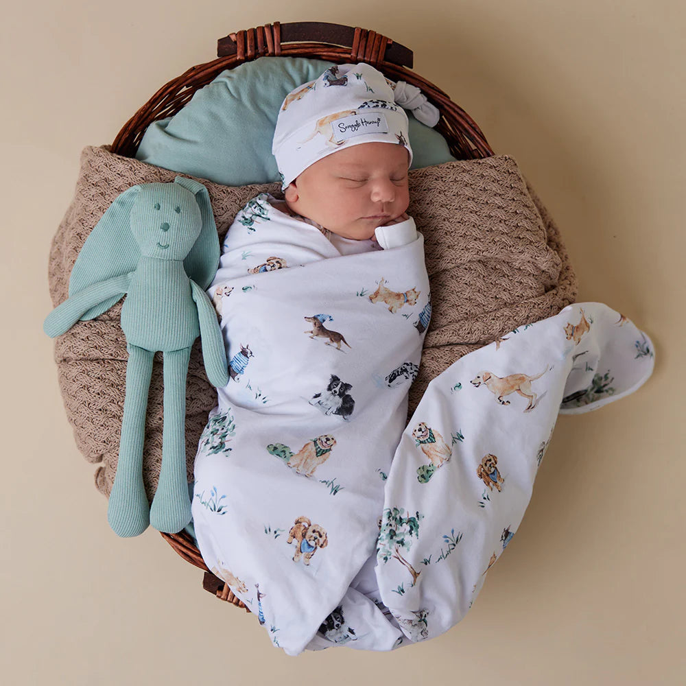 Snuggle Hunny Kids - Organic Baby Jersey Wrap & Beanie Set | Dog Park