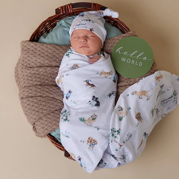 Snuggle Hunny Kids - Organic Baby Jersey Wrap & Beanie Set | Dog Park