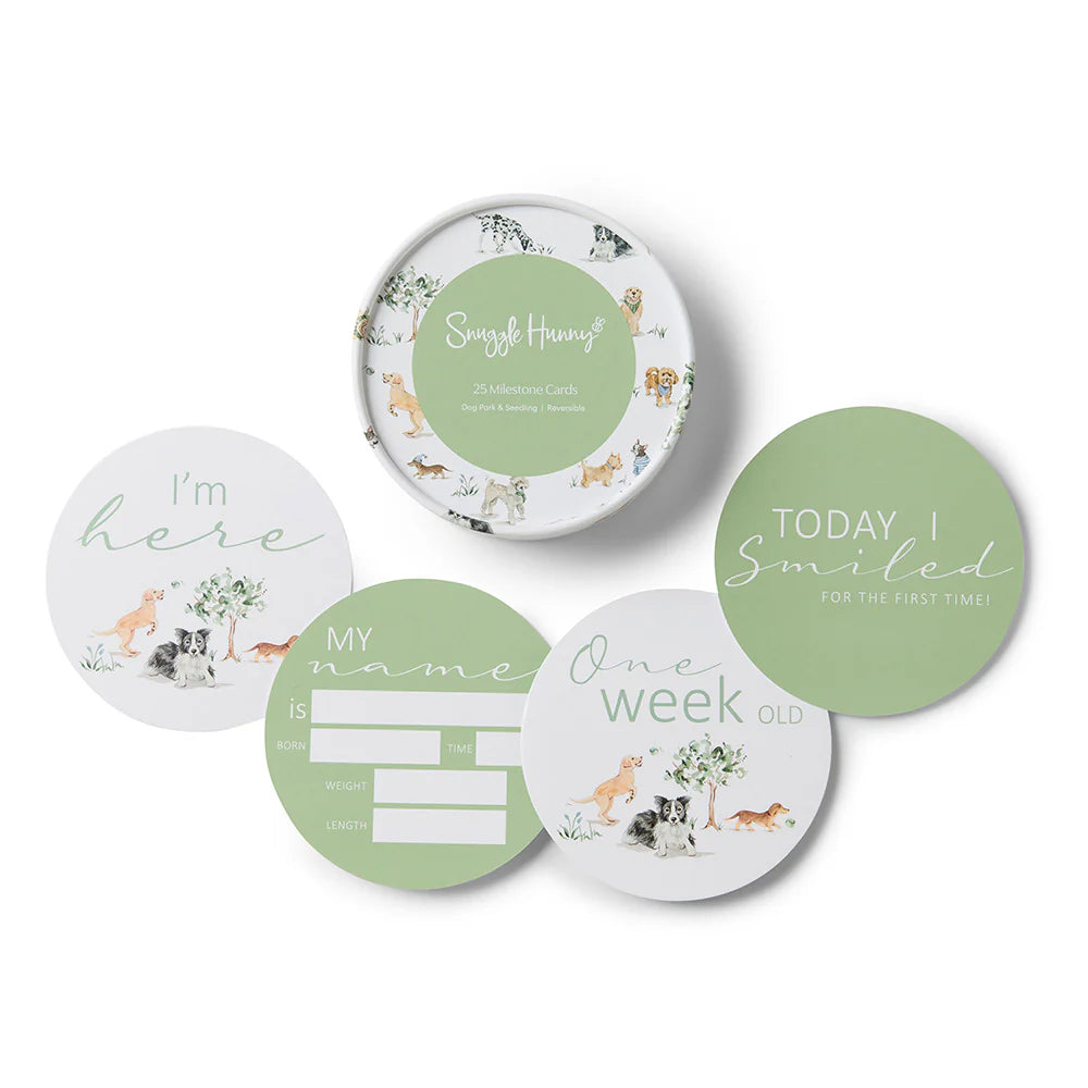 Snuggle Hunny Kids - Reversible Milestone Cards | Dog Park & Seedling