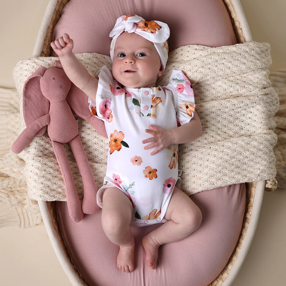 Snuggle Hunny Kids - Short Sleeve Frill Organic Bodysuit | Poppy