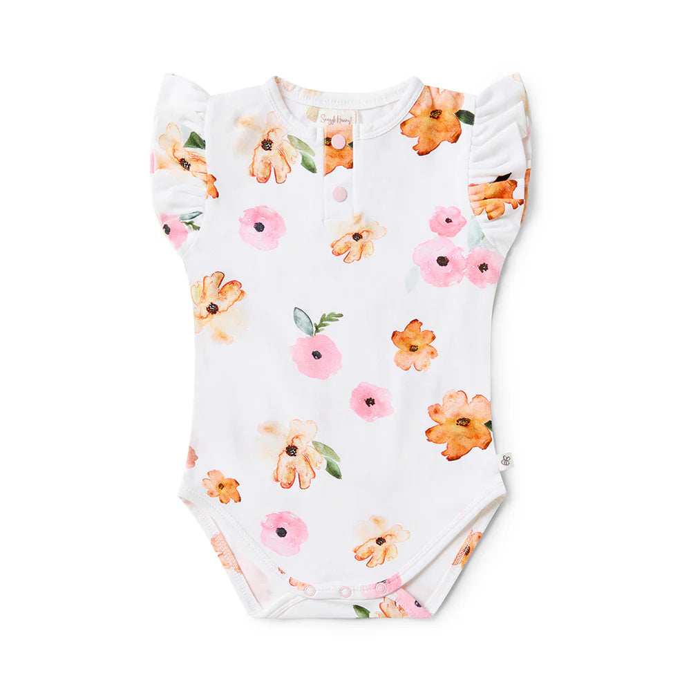 Snuggle Hunny Kids - Short Sleeve Frill Organic Bodysuit | Poppy