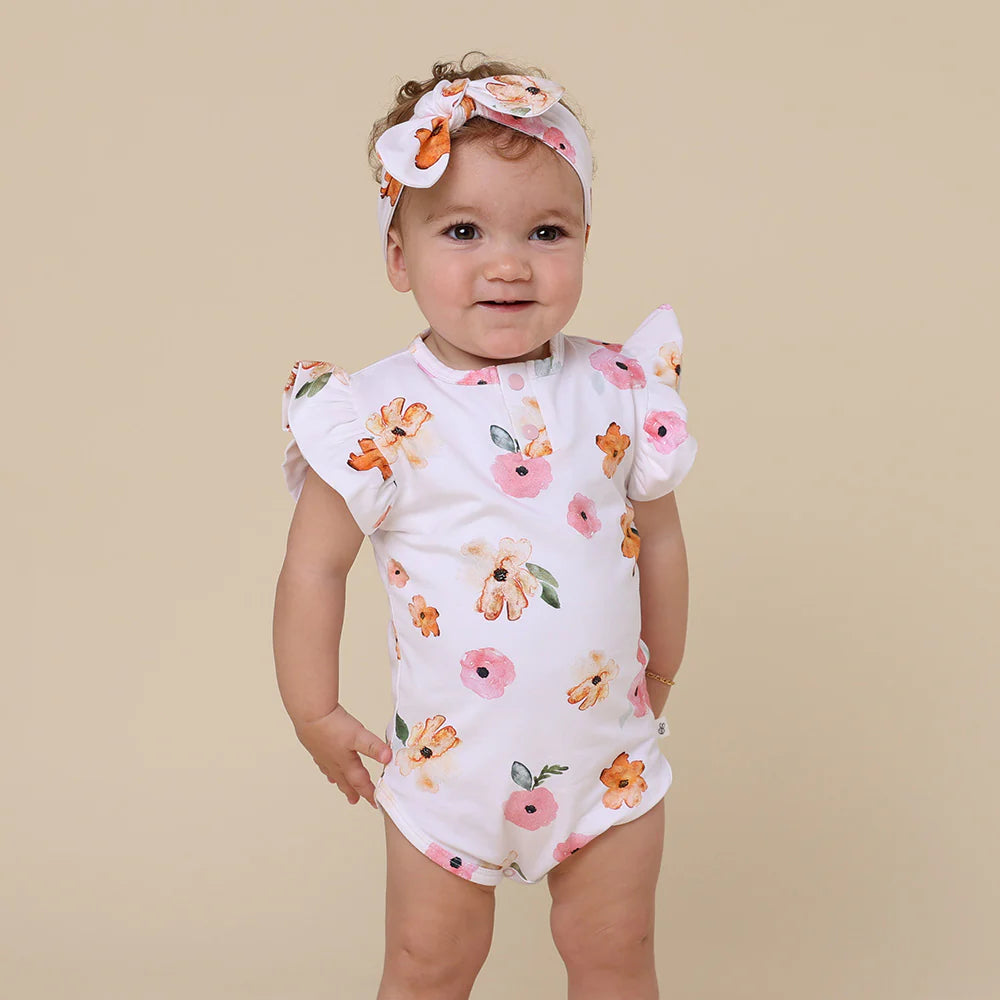 Snuggle Hunny Kids - Short Sleeve Frill Organic Bodysuit | Poppy