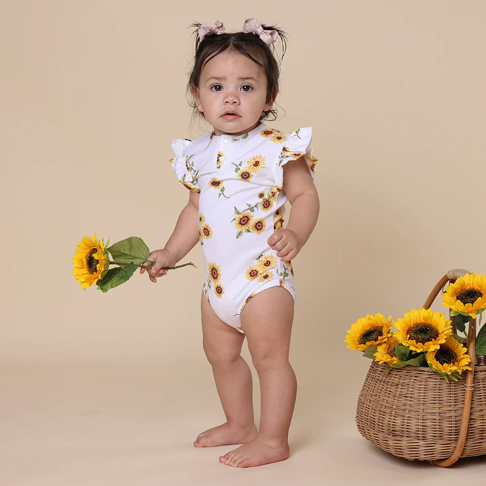 Snuggle Hunny Kids - Short Sleeve Frill Organic Bodysuit | Sunflower