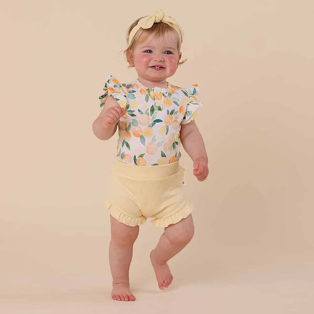Snuggle Hunny Kids - Short Sleeve Frill Organic Bodysuit | Sunny Citrus