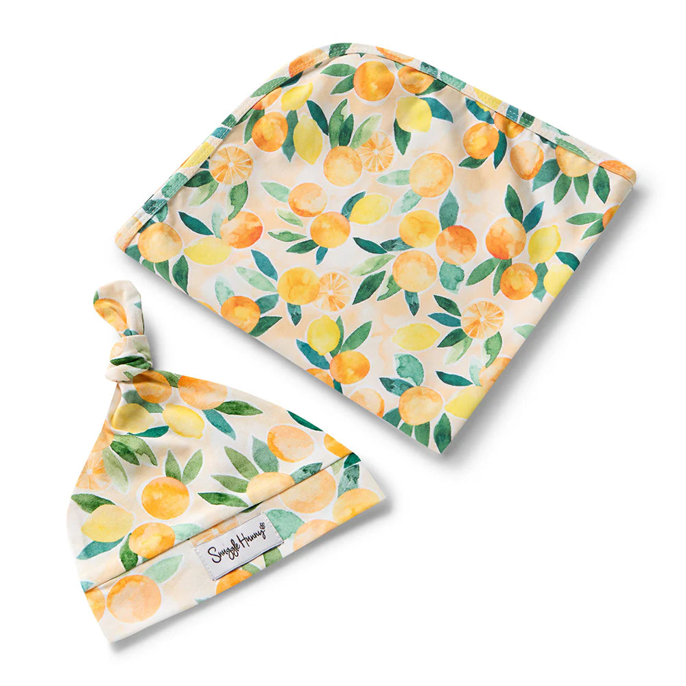 Snuggle Hunny Kids - Organic Baby Jersey Wrap & Beanie Set | Sunny Citrus