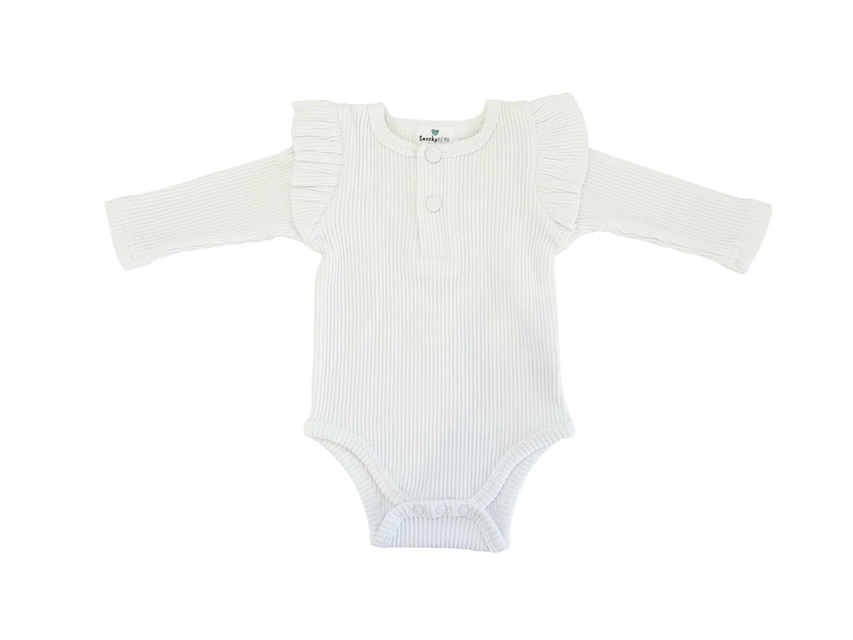 Snooky Bear - Frilly Long Sleeve Bodysuit | White