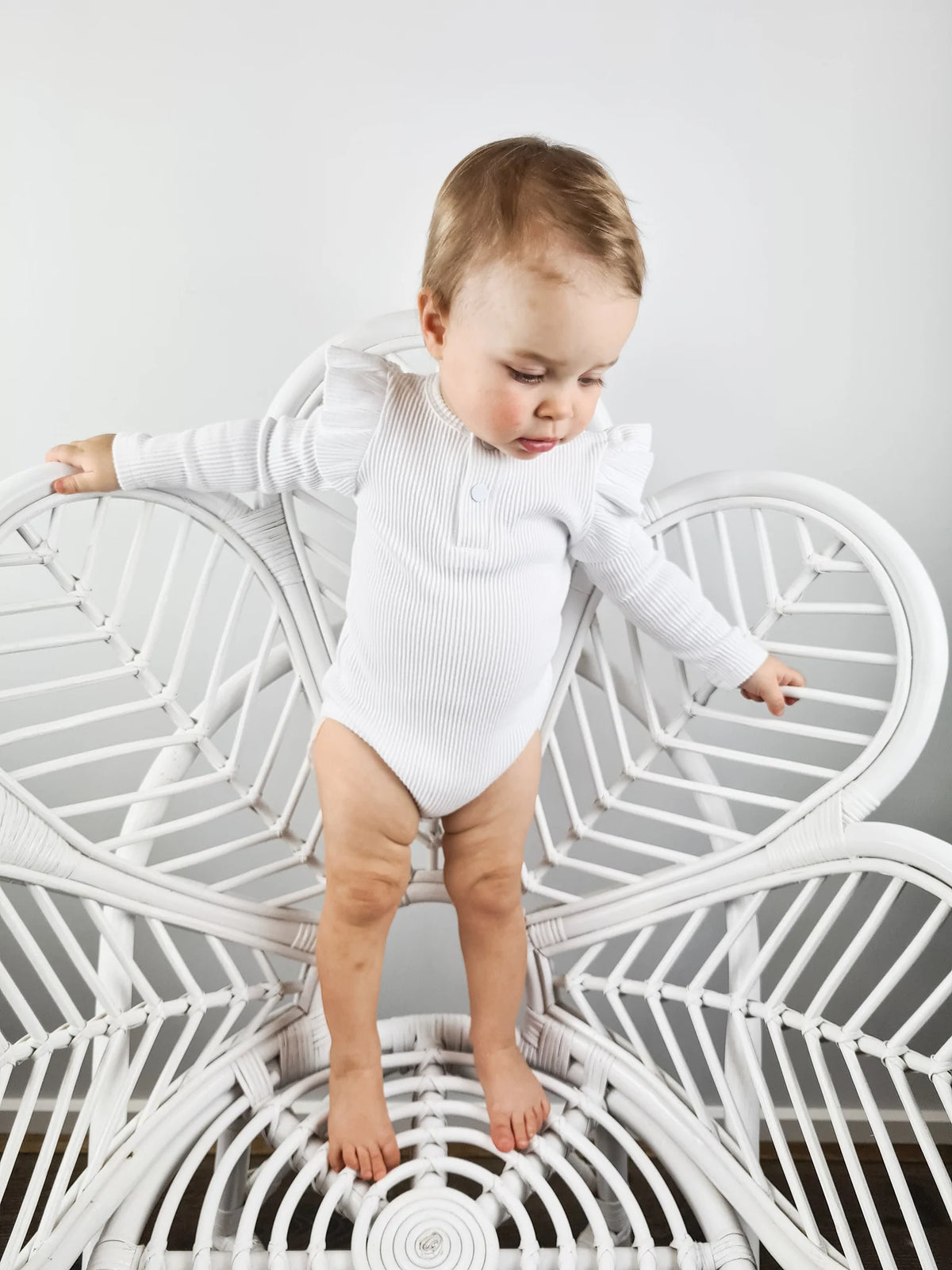 Snooky Bear - Frilly Long Sleeve Bodysuit | White