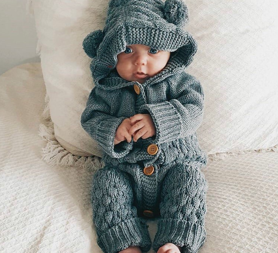 Bear Knit Onesie | Charcoal
