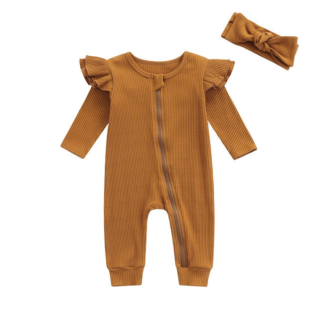 Ribbed Flutter Romper | Brown *CLEARANCE*