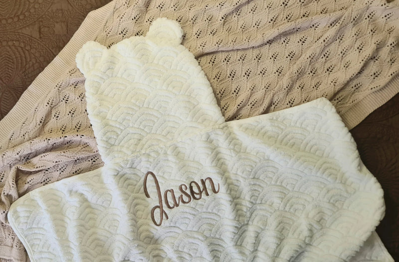 Little Zemi Personalised Baby Bear Towel White