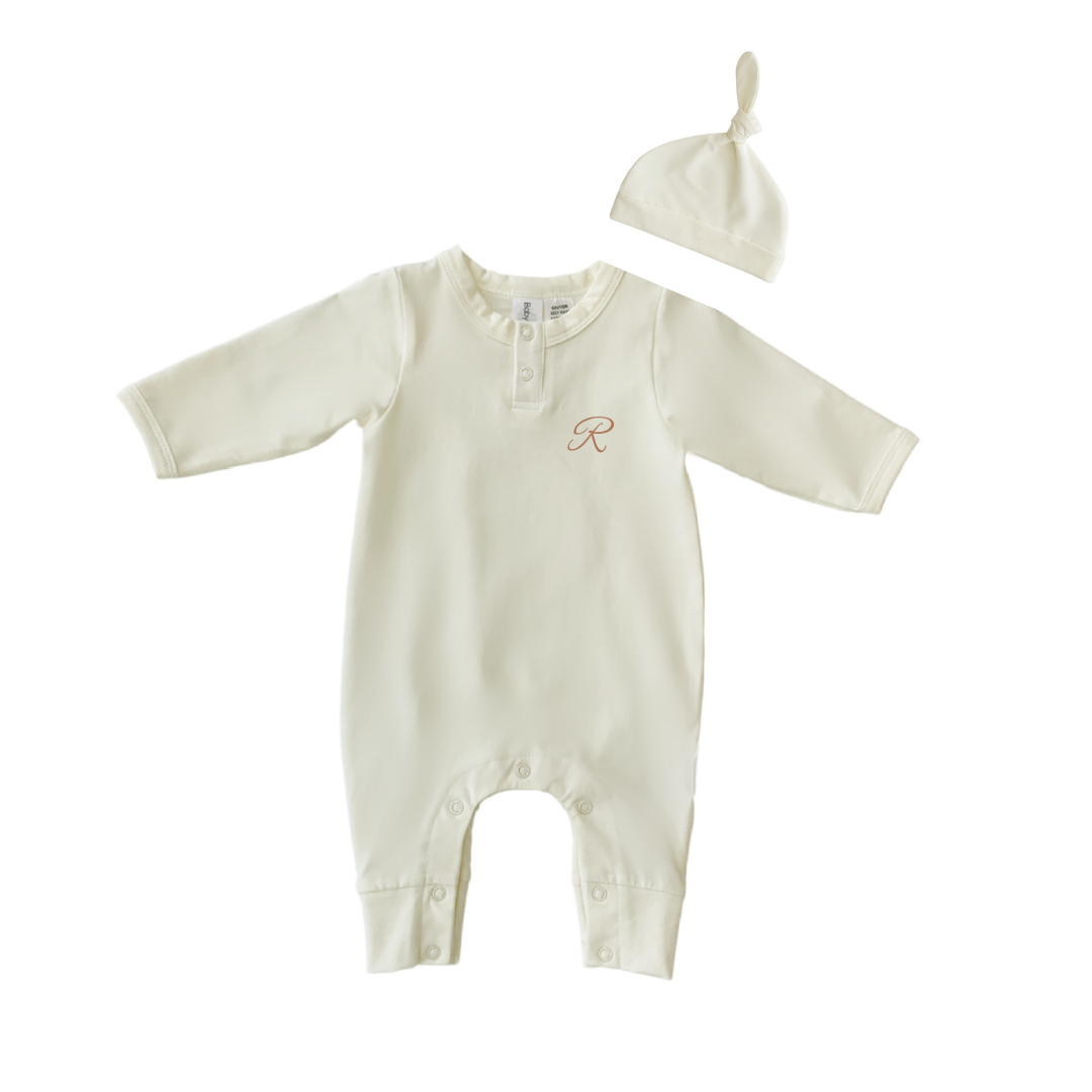 MLW by Design - Personalised Grow Suit and Knotted Beanie Set | Buttermilk *LIMITED EDITION*