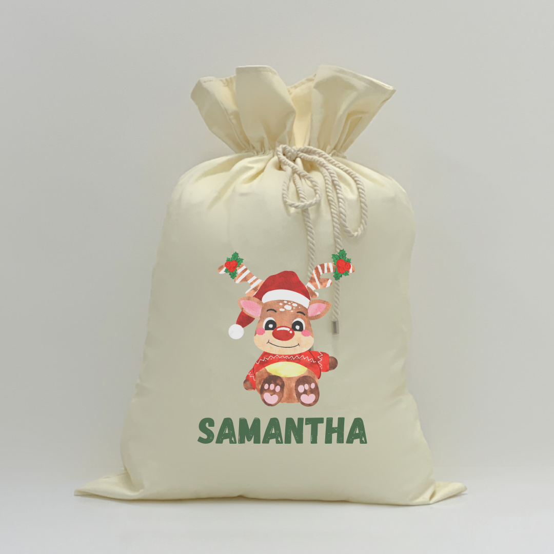 MLW By Design - Personalised Red Nose Reindeer Santa Sack