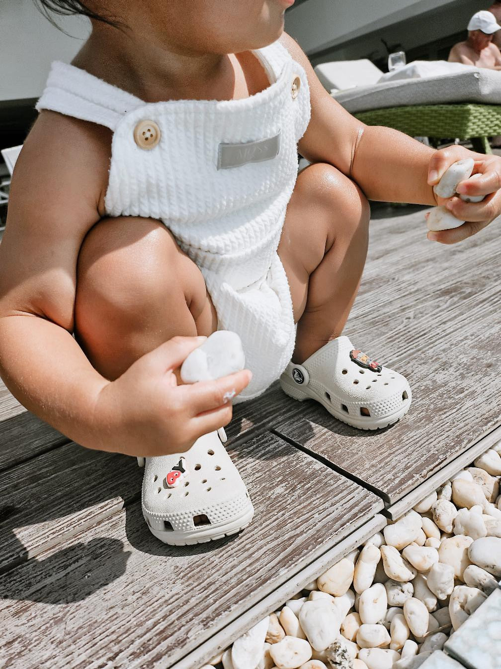 Moss Kids - White Cross Romper with Matching Bunny Ears Bonnet (CLEARANCE)
