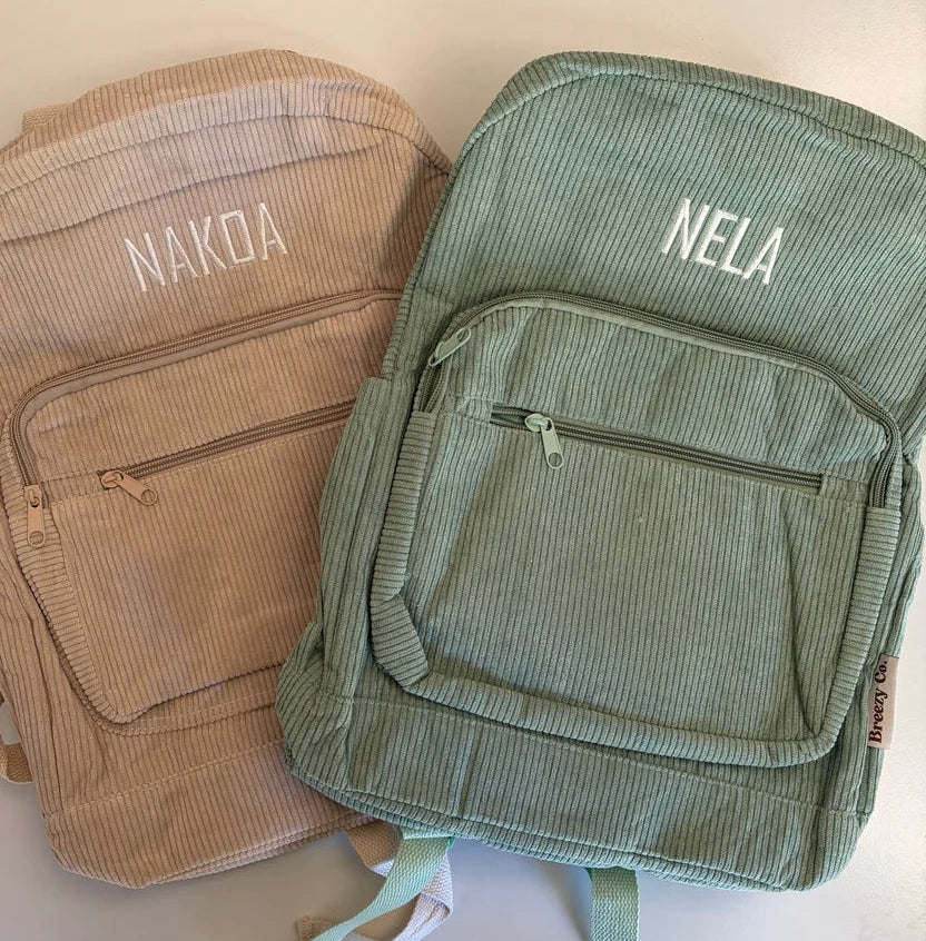 Breezy Co. - Corduroy Backpack Personalised - Pistachio *CLEARANCE*