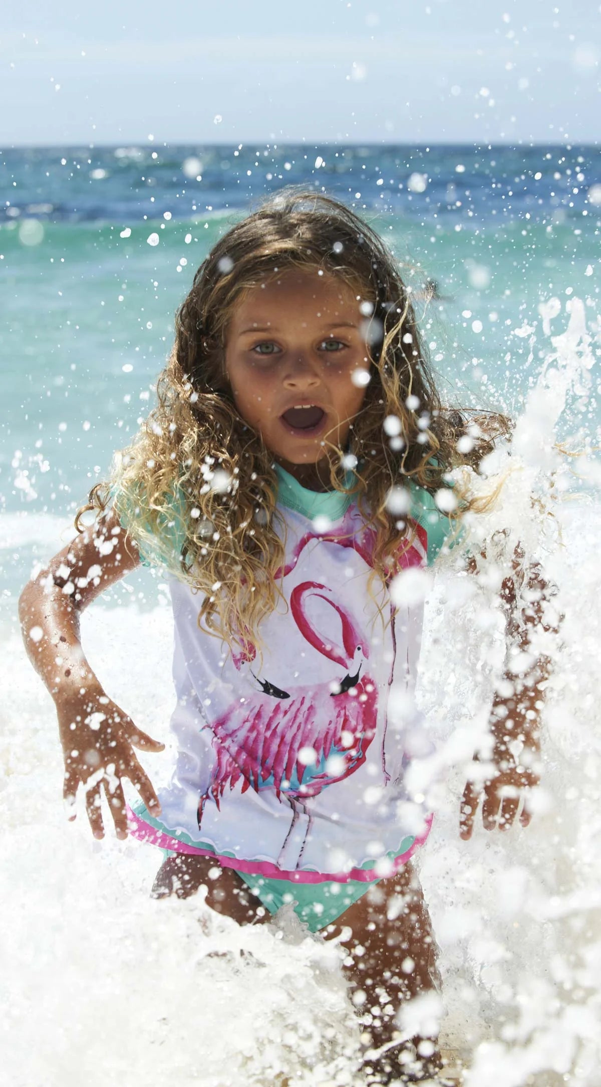 Sparkle Creative - Girls Sun Top Swim Set | Flamingo