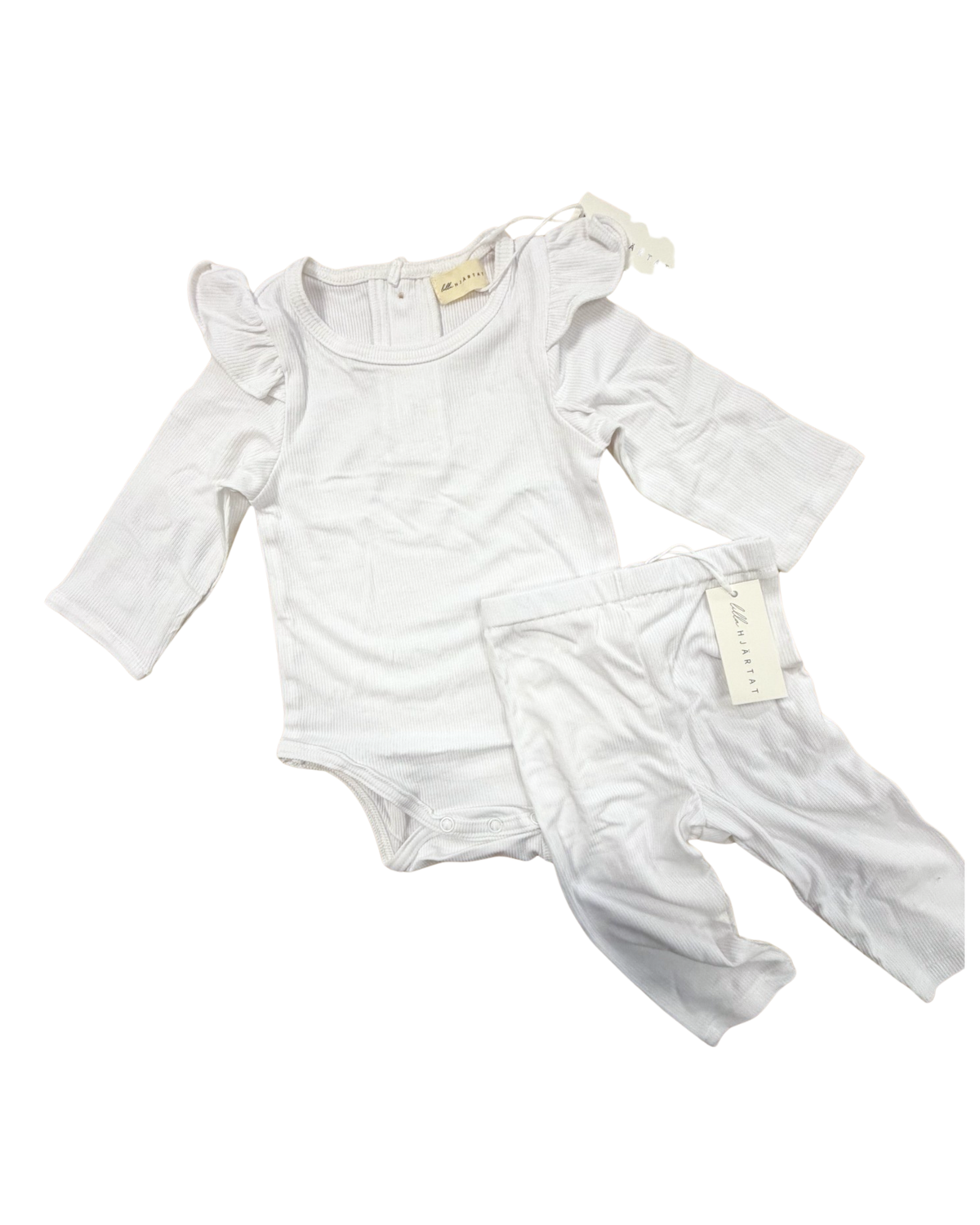 Lilla Hjartat - White Ribbed Flutter Bodysuit & Matching Leggings *CLEARANCE*