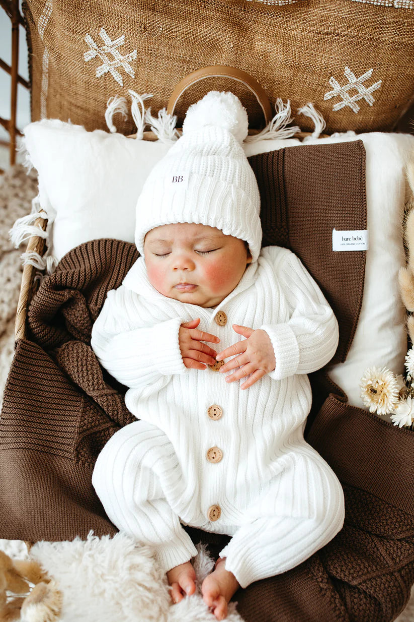 Bare Bebé - Ribbed Knit Romper | Daisy White