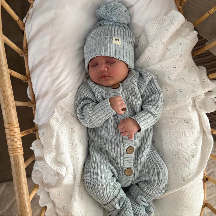 3 Little Crowns - Knitted Romper | Stormy Blue