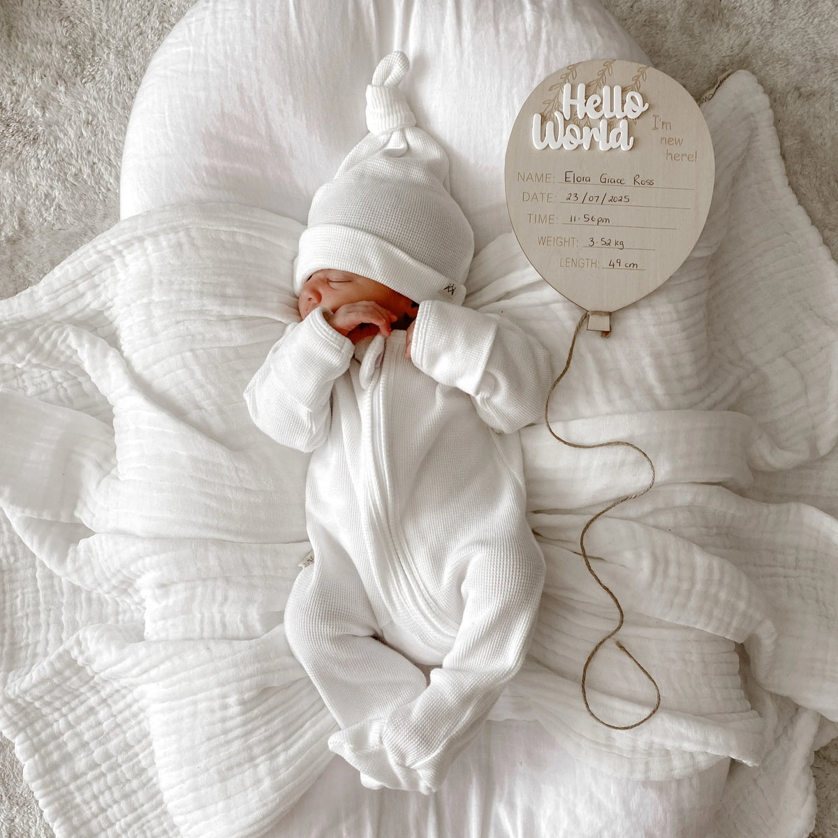 3 Little Crowns - Hello World Balloon Announcement Plaque