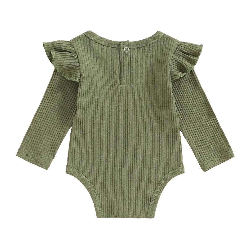 Ribbed Frill Shoulder Bodysuit | Olive