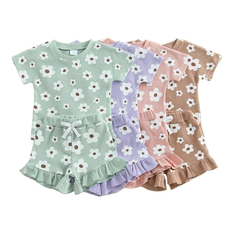 Edith Waffle Shorts Set | Pink