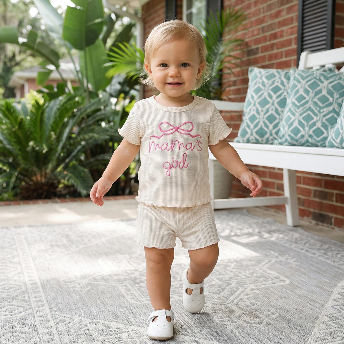 Mama's Girl Waffle Bow Set | Cream