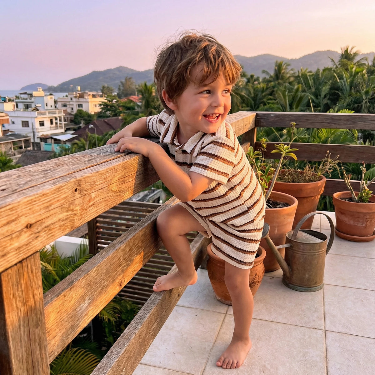 Ventana Shorts Set | Brown Stripe