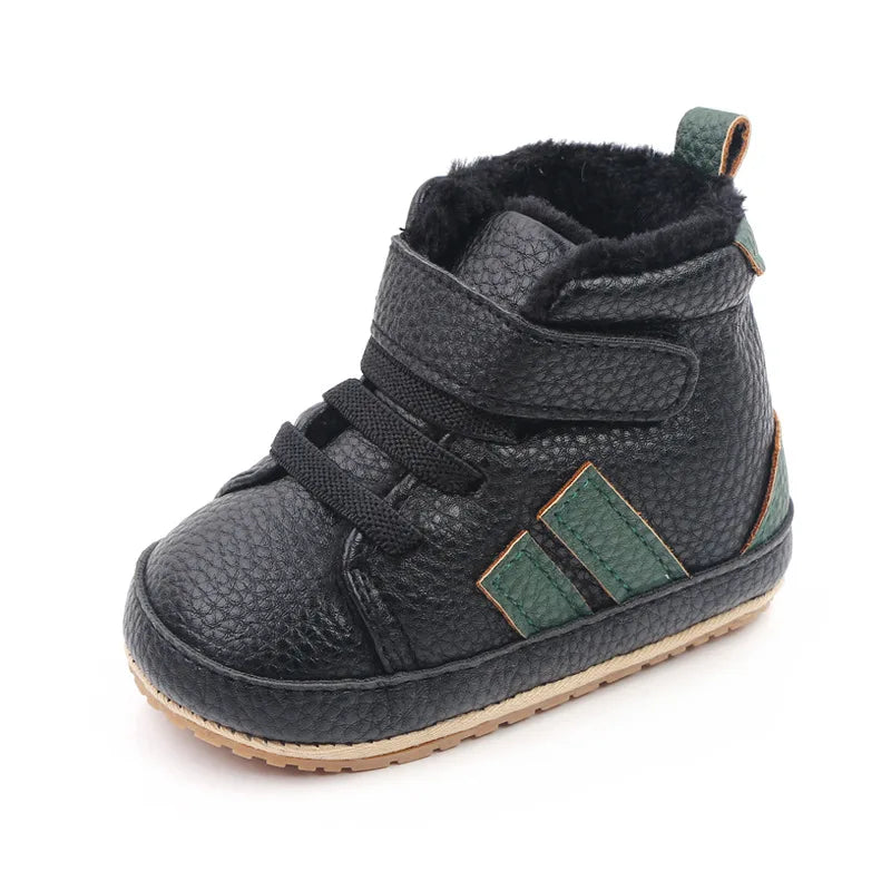 Fluffy Striped Hightop Shoes | Black & Green