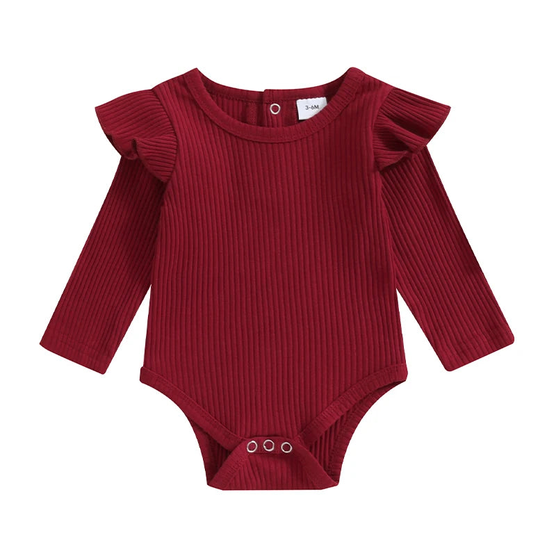 Ribbed Frill Shoulder Bodysuit | Burgundy