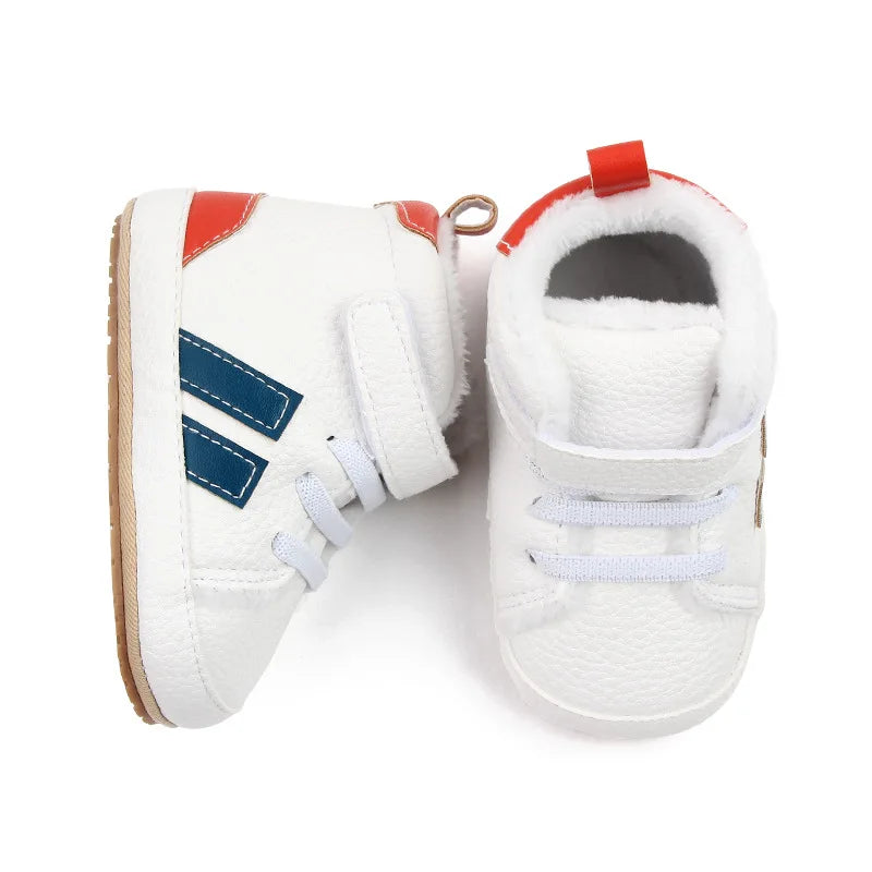 Fluffy Striped Hightop Shoes | Navy & White