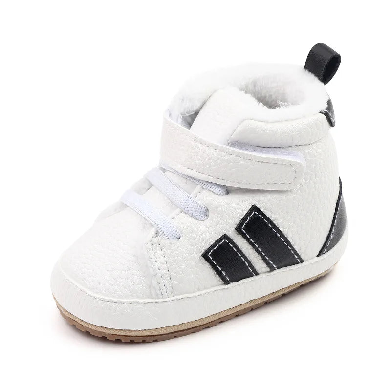 Fluffy Striped Hightop Shoes | Black & White