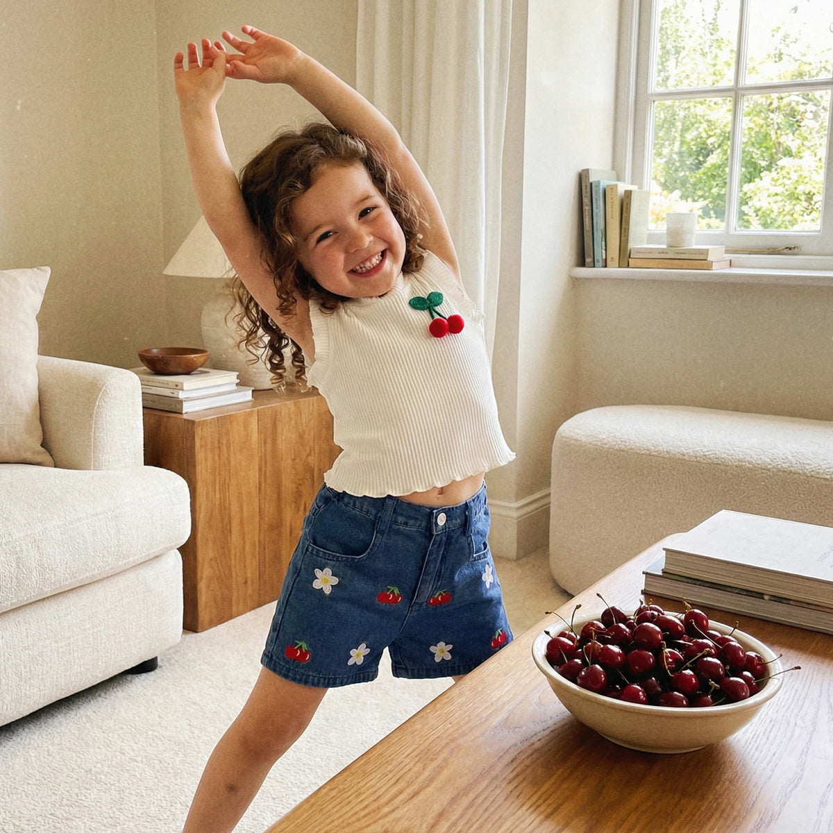 Cherry Cami & Denim Shorts Set