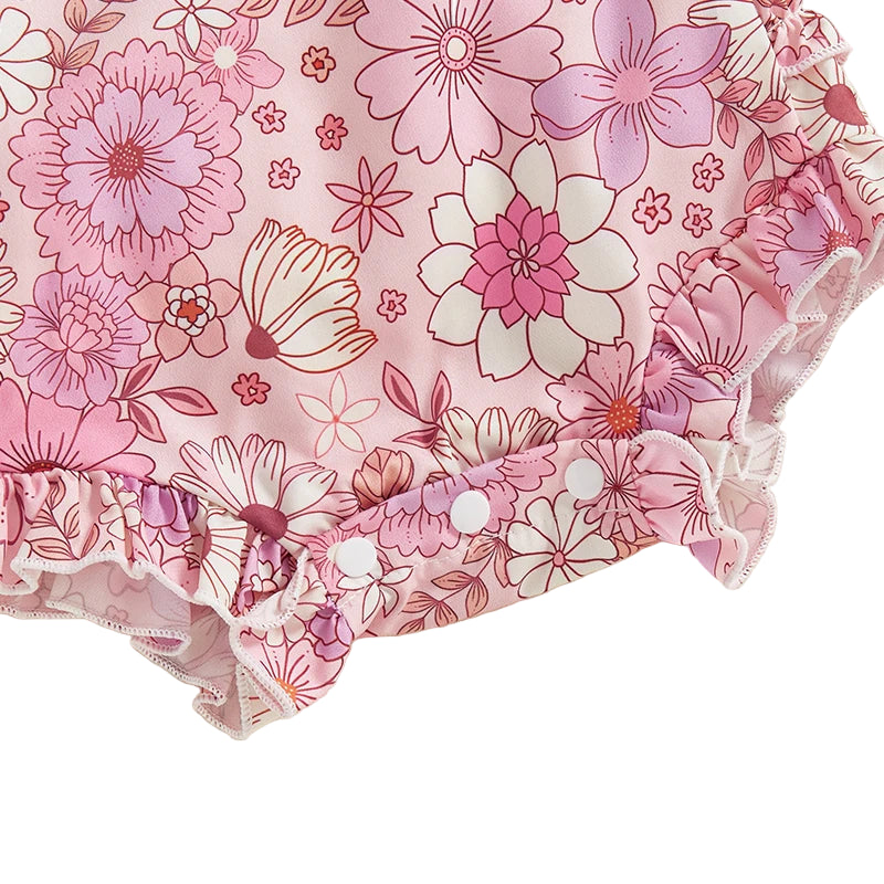 Lydia Frill Romper & Matching Headwrap | Pink Floral