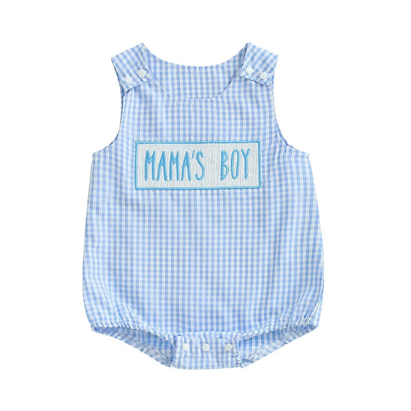 Mama's Boy Check Romper | Sky